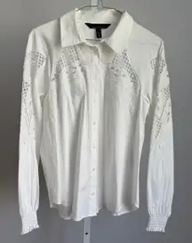 WHBM Embroidered Eyelet Minimalist Luxury Blouse White Size 6‎ Button Down