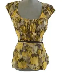 Y2K BCBG fairy core boho top cap sleeve yellow and beige 100% silk size small