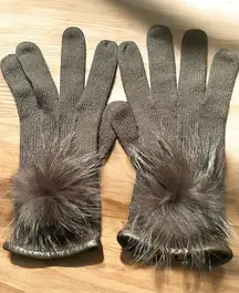 Loro Piana Cashmere And Fox Fur Brown Gloves med