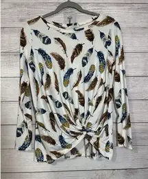 Viamor Womans Long Sleeve Pullover Top Small White Feathers Made‎ in USA Soft