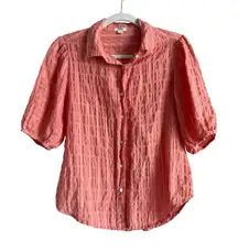 Dylan Los Angeles‎ Coral Button Up Crinkle Top Boho Peasant Short Sleeve Size XS