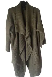 Design History Large Green‎ Chunky Cable Knit Open Front Duster Cardigan Sweater