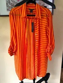 NWT Tahari Orange Striped Button Down/Swimsuit Coverup Sz M