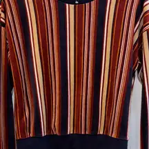 FOREVER 21 BRAND..MULTI COLORED VELOUR STRIPED SWEATER RUST BLUE CREME WHITE