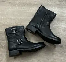 Frye Black Leather Combat & Moto Boots