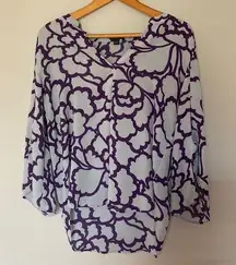 Ann Taylor  Sheer Blue & Dark Purple Blouse Size Small