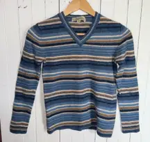 Cabela’s Sweater Blue Tan Stripes Size S