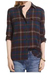 Madewell medium Ex-Boyfriend Flannel Shirt dark brown green red green white blue