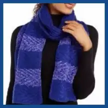 INC Chenille Striped Cobalt Blue Arrow-Stitch Muffler Scarf