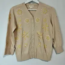 Sundance Women’s 3/4 Sleeve Beaded Embellished Cardigan Sweater Tan Small EUC