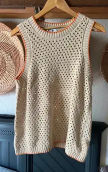SUNDRY cream crochet orange trim tank heart on back large