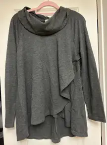 Style & Co Charcoal Gray Cowl Neck Waterfall Asymmetrical Hem Tunic Top L