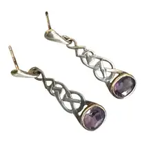 Sterling Silver Artisan “MG” Amethyst Celtic Knot Earrings