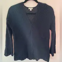 J Jill  Womens Navy Blue Open Knit Pullover Sweater  Small Crochet Cover Up