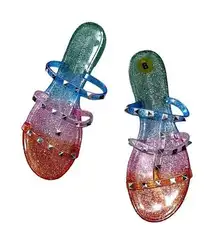 NEW WILD DIVA MULTICOLORED SPARKLY STUDDED SLIP IN SANDAL