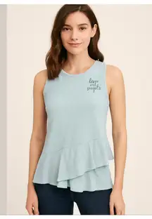 SUNDRY Size 1 Small Keep It Simple Peplum Tank w Ruffle Pale Blue Gray Raw Hem