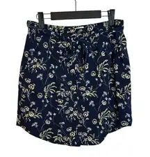 Loft Navy Floral Button Front Belted Mini Skirt