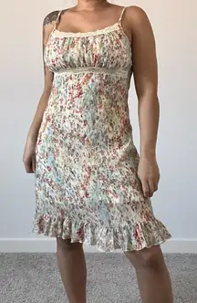 Y2K Blu Reed Floral strappy mini dress‎ ruffle hem lace trim