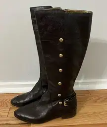 MICHAEL KORS Dark Brown TALL BOOTS w/Gold Button Detail & Full Zip Size 7