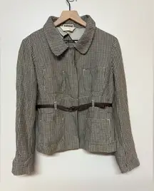 Max Mara Womens Brown Houndstooth‎ Belted Blazer Sz 12 Career Academia Luxury