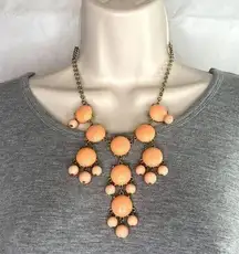 Coral and Gold Circle‎ Teardrop Necklace