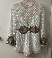 White Embroidered Floral Romper with Bell Sleeves Size M