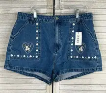 CIDER Jean Shorts High Waisted Embroidered-1XL