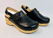 Anthropologie Silent D Georgia Slingback Heeled Clogs Black Leather size 41 / 10