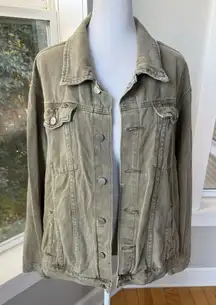 Boohoo Khaki Tan Olive Denim Jean Jacket Size 10