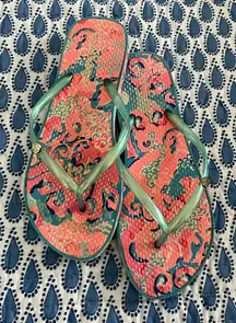 Lilly Pulitzer‎ Turquoise Tropical Vibe  Flip Flips Size 7/8