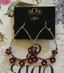 nOir Jewelry Gold and Burgundy Floral Earrings