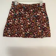 ZARA  Trafaluc Floral Corduroy Skirt