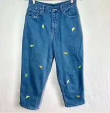 Quacker Factory Denim Pants Jeans 8 Blue Citrus Fruit Lime Lemon Orange Summer