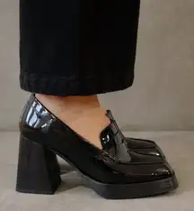 ALOHAS Patent Leather Loafers Women’s Size 9 Black Block Heel Slip-On