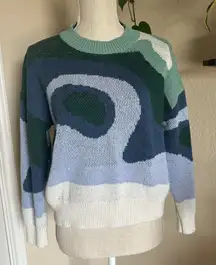 Abstract Patterned Sweater - Green, Blue, Cream