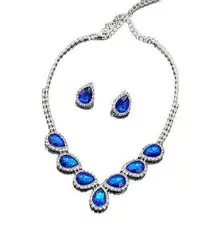 Bridal Wedding Jewelry Set Crystal Sapphire Bridesmaid Party Necklace Drop Dangle Earrings Set