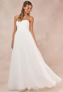 Lulus White Tulle Lace Strapless Pleated Dress