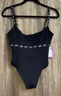 Yitty Black Shimmer Spotlight Shaping Demi Bodysuit, S NWT