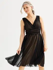 Connected Apparel Sheer Matte Jersey‎ Dress Black Women’s Mesh Overlay