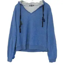 Honey Punch Pullover Hooded Sweatshirt Lightweight V-neck Gorpcore Tassel M Blue