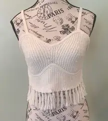Wild Fable Cream Sweater Knit Fringe Cropped Bustier Tank Top Women’s Medium
