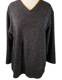 Coldwater Creek Black Speckled Knit Pullover V-Neck Sweater USA‎ Made Large