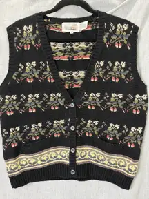 Vintage The Import Workshop Floral Knit Sweater Vest Button Front Large