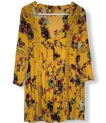 Boho bohemian hippy floral crochet mustard dress