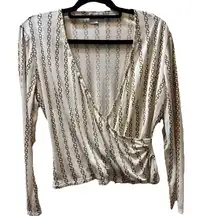 Worth Chain Print Cross Front Long Sleeve Blouse