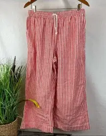 Beach Lunch Lounge Linen Blend Red & White Striped Capri Margo Pants M New