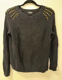 Express Black Cotton Blend Studded Shoulder Chunky Sweater Size Small