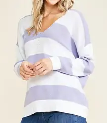 Striped Sweater purple white v neck