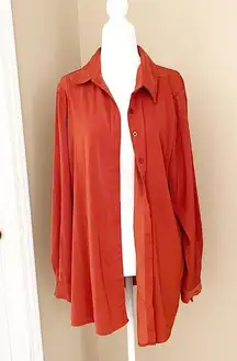 Long Sleeve Burnt Orange Oversized Button Down Top Size Medium