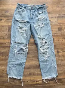 American Eagle Womens 10R Light Wash Distressed Button Fly 90s Boyfriend Jeans